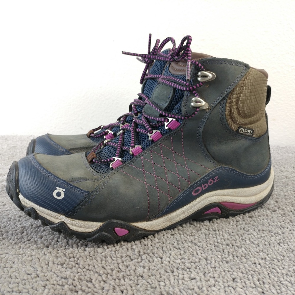 Oboz Sapphire Mid B-Dry Waterproof Hiking Boots Womens Size 8 Wide Blue 70602